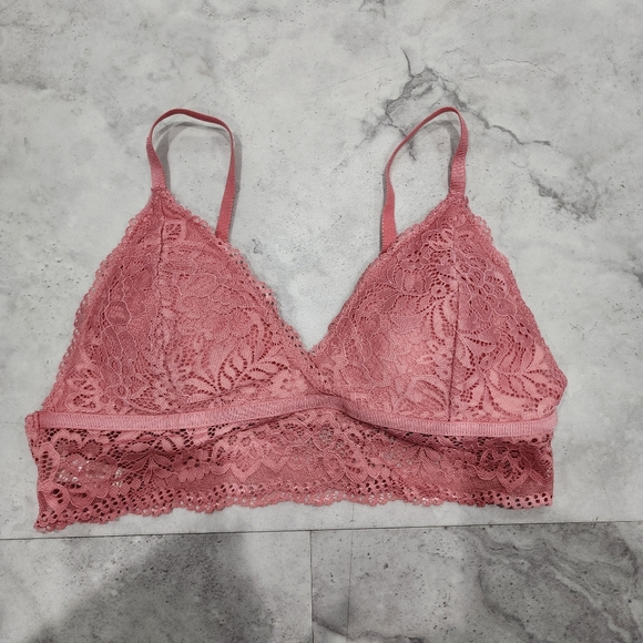 ADRIENNE VITTADINI Pink Rose Lace Removable Pads Bralette Bra Sizes Large - Picture 3 of 5